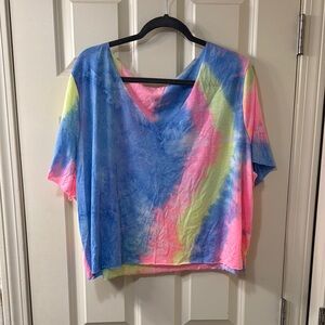 SHEIN Blue and Pink Crop Boxy T-Shirt